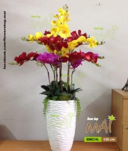 Chậu lan giả 12 cành đỏ vàng tím 696CHL