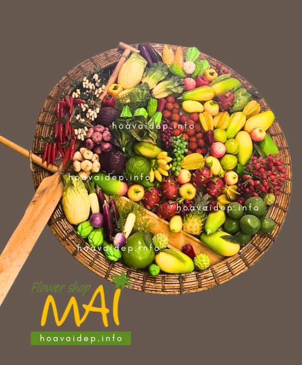 Thuyền thúng các loại trái cây giả trang trí