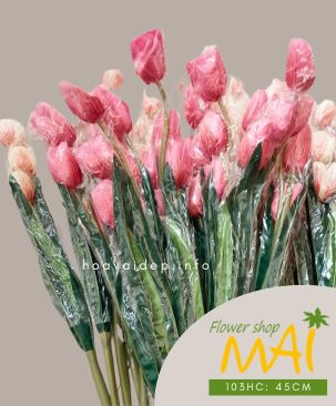 Cành tulyp vải 3 bông 103HC - Hồng nhạt