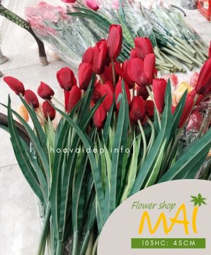 Cành tulyp vải 3 bông 103HC - Đỏ