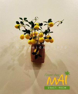 Cành chanh vàng giả 6 trái cắm giỏ treo tường 236CT