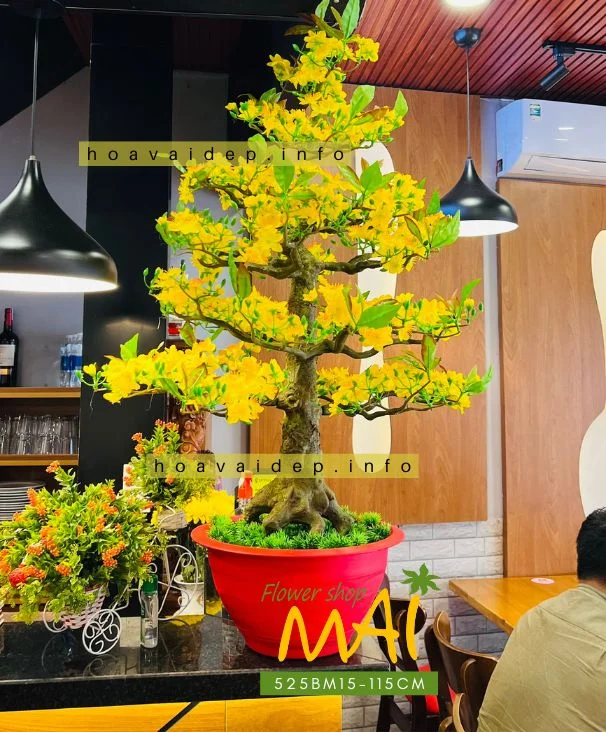 Chậu Mai bonsai giả chưng Tết 1m15 525BM15