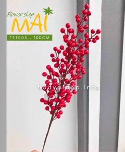 Cành đào đông nhiều trái đỏ đẹp 100cm TET005