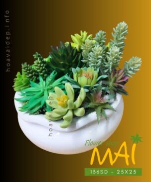 Chậu sen đá giả để bàn cao 25cm 136SD